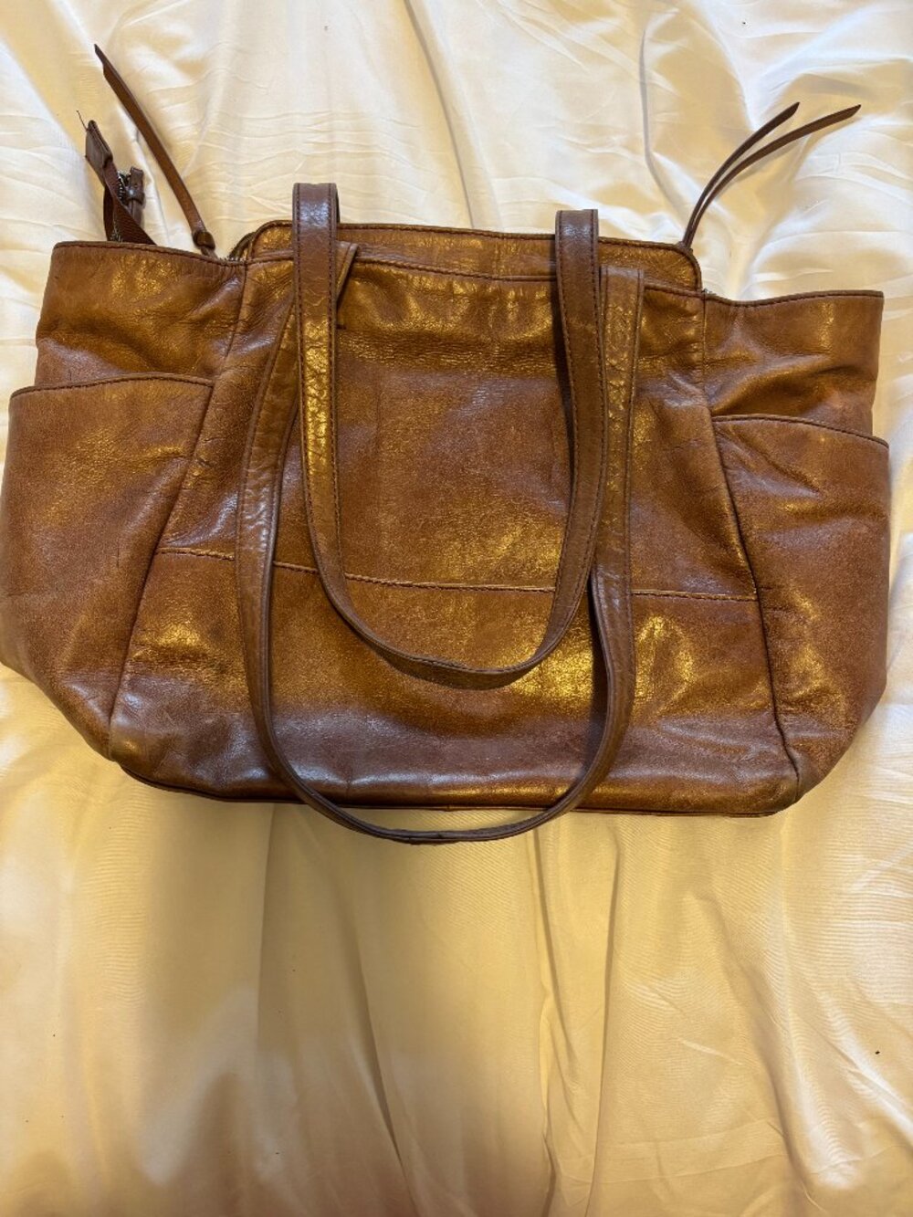 HOBO THE ORIGINAL Brown Leather Tassel Bag Inside Zip Pocket - 10x15